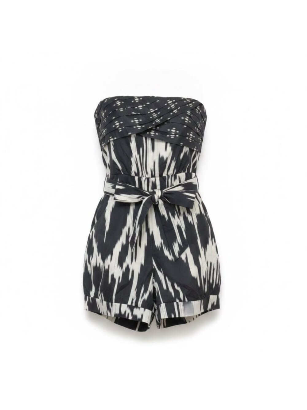 J. Crew Womens Black & White Silk Strapless Romper With Sash Belt Size 0